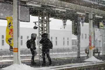 Snowy day at the train station