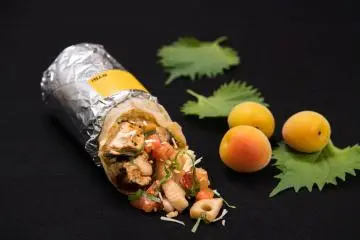 Ume-Shiso Chicken Burrito, a collaboration menu item in partnership with Sanpi-Ryoron