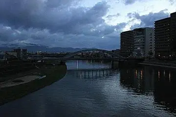 The Late afternoon view of the arched bridge beside Ayumi Bridge