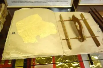 Bamboo contraption used to cut gold leaf into neat squares