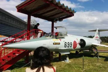 Jets and planes are parked behind the museum