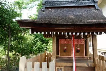 Woven ropes and white paper demarcate the sacred "space" of the shrine's deities
