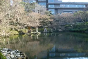 <p>The paths lead down to a serene pond</p>