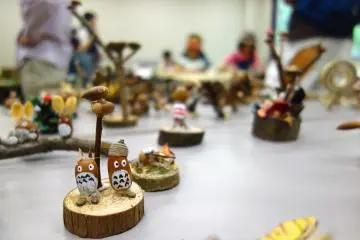 Handicrafts displayed by the woodwork club