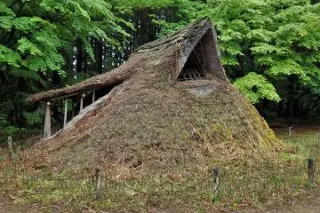 Les visiteurs peuvent entrer dans cette structure de la période Jomon