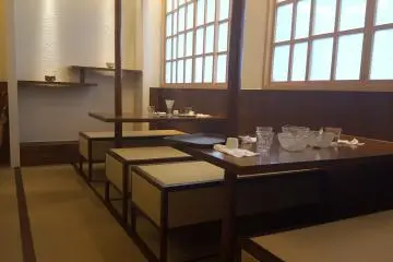 Interior of the café, with a Japanese vibe