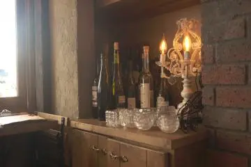 Bottles and lights served to make a cozy atmosphere