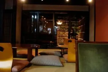 Comfortable seating area in the back of the cafe