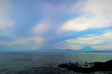 The infamous Mt. Fuji is visible from the island if the weather permits.