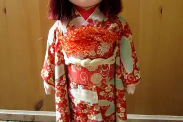 Ichimatsu ningyo with rare hair color. Bought at the Kawagoe market.