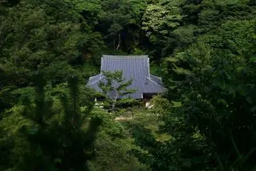 Looking down at old Tomyoji temple from the hilltop