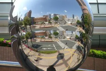 A mirrior object reflecting Hamamatsu square