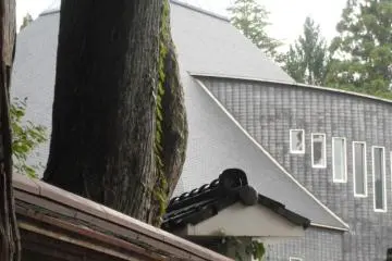 A view of the unusual roof, from Oyama Jinja