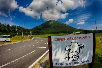 Arriving at the farm, mount Daisen in the backgrounds
