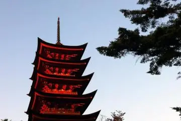 The pagoda catches the light of the westering sun in the evening