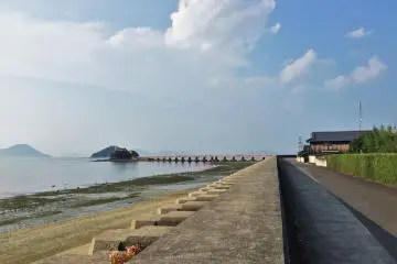 The shrine and bridge from afar