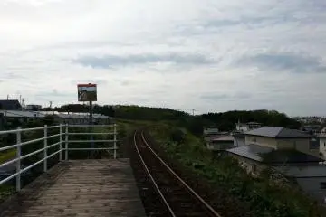 Elevated train tracks through the residential area