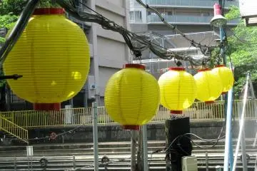 Nice lanterns hang across the river
