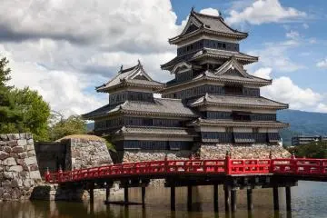 The castle's iconic red bridge