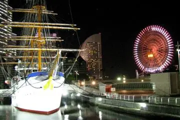 The Cosmo World Ferris Wheel is seen from afar!