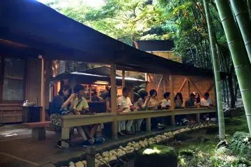 Enjoy a cup of green tea looking at a beautiful garden