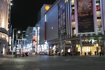 Ginza Crossing At Night, Mitsukoshi Dept. Store At Right