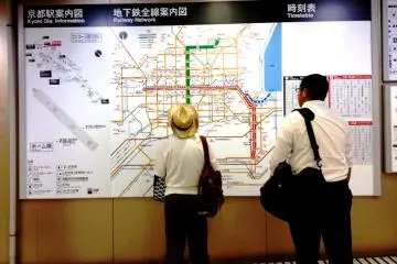 <p>Large city maps at each subway station show the way to popular attractions in Kyoto.</p>