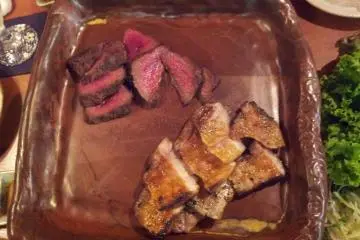 Deer meat and inobuta, ready to eat (Photo: KWHedlund)