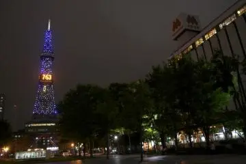 At night, the Sapporo TV Tower lights up the sky at the east end of the park.