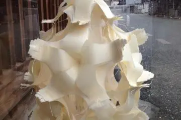 Washi (Japanese paper) "akari" art outside the Imai residence.