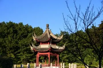 Koshin-tei pavilion under the blue sky