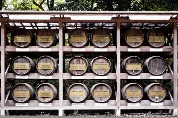 Barrels of wine offered by the celebrated wineries of Bourgogne, as gift to be consecrated here