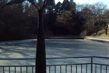 <p>Japan's first ice skating rink.&nbsp;A piece of art hints at the story of the pond.</p>