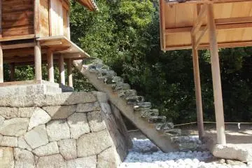 The glass sculpture of stairs gives the appearance of ice