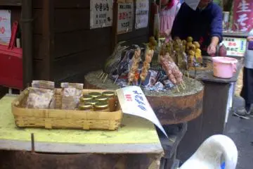 Charcoal grilled skewers of fish, meat, and vegetables