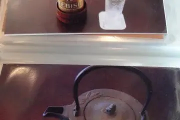Beer and sake. The sake is served from the steel vessel!