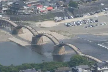 Aerial view of the bridge from Iwakuni Castle's observation deck.