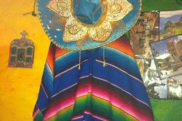 Sombrero and poncho decorating the wall
