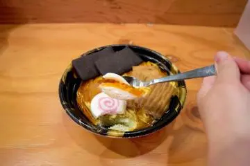 The layers of cake, chestnut cream, "soup" jelly, and cookie toppings