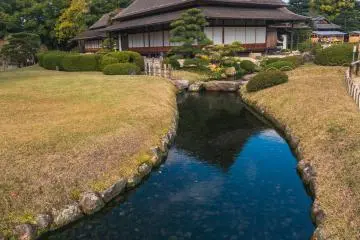 A stream leads up to the Enyo-tei House