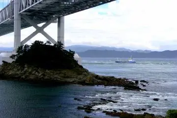 View from shore under bridge