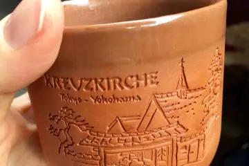 Glühwein in a stylish clay mug
