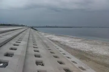 Concrete steps to the water