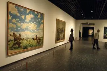Art pieces depicting scenes from WWII (Photo: Sue Ann Kunath)