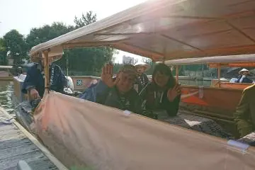 Rey and Miwa leaving the dock for Horikawa Boat tour
