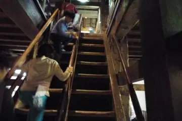 Ancient wooden stairway inside Matsue Castle