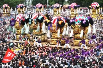 Massed ranks of danjiri in Niihama (Photo: Ehime Prefecture)