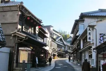 에도 시대 풍이 나는 가게들이 줄지어 있는 나리타 오모테산도 거리