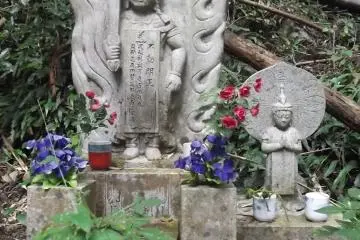 Buddhist statues by the falls