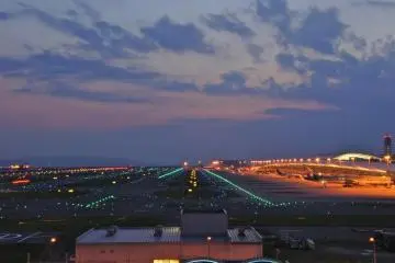 Twilight time light up of the runway at the observation deck